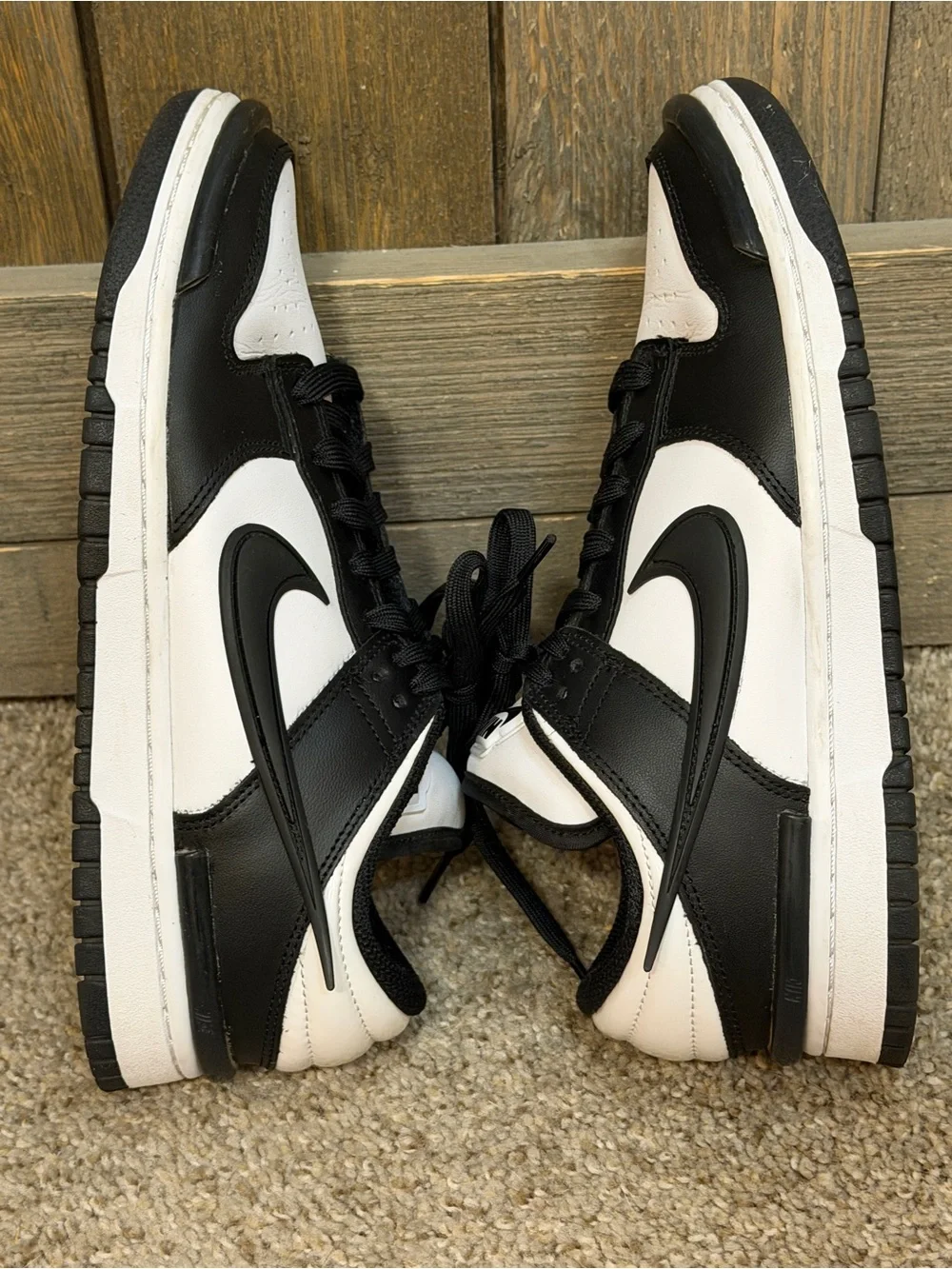 Nike Dunk Low Twist Panda Black White Leather Sneakers Size 9 DZ2794-001